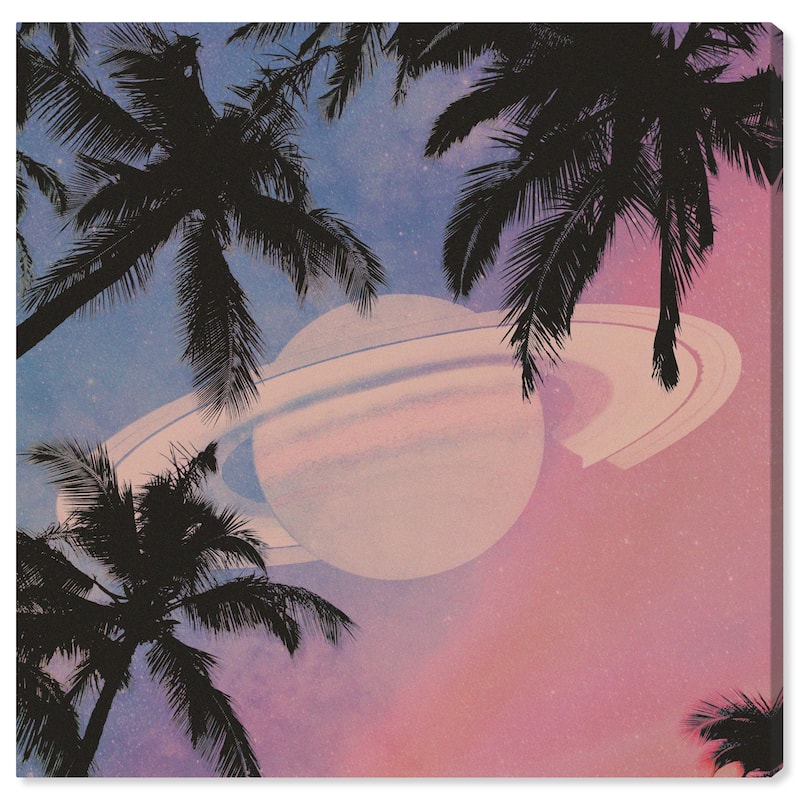 Wynwood Studio Prints Astronomy and Space Saturn Beach Vibe Pink and Tropical Wall Art Canvas Print