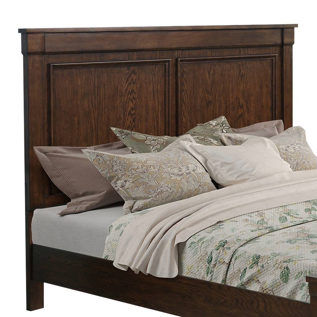 Queen Size Wooden Headboard with Paneled and Grain Details, Brown