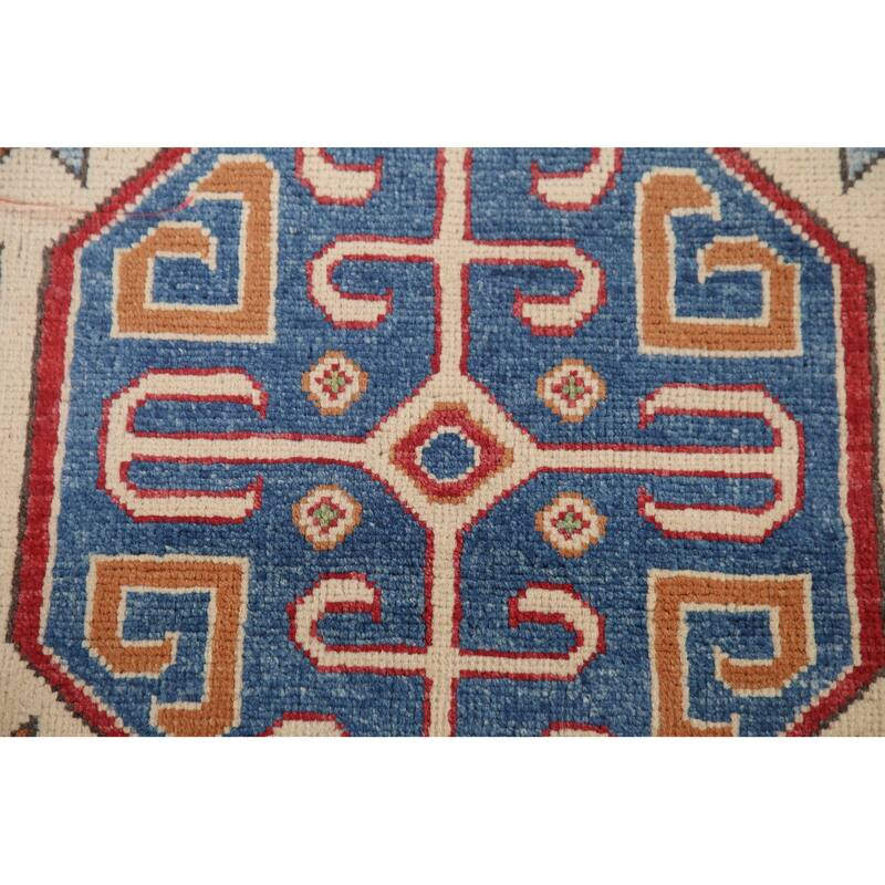 Hand Knotted Oriental 100% Wool Carpet Traditional All-Over Beige & Ivories Kazak Area Rug - 9' 11'' X 6' 8''