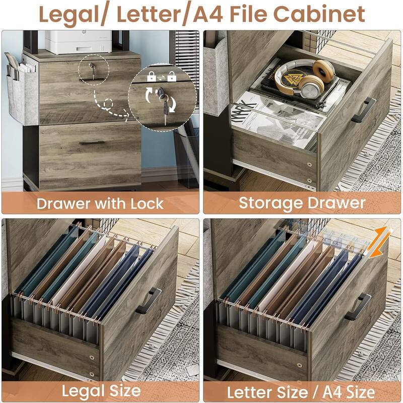 File Cabinet 2 Drawer Lock Filing Cabinet Printer Stand Bookshelves