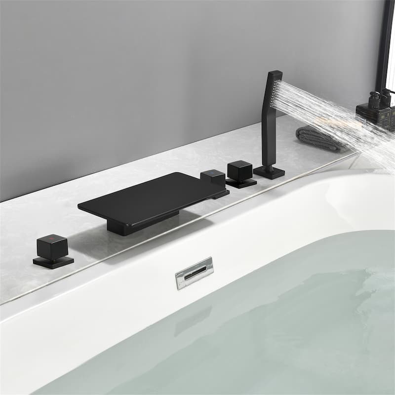 Deck Mount Waterfall Tub Faucet With Handheld Shower Brass Roman Bathtub Faucet Modern Tub Filler With Hnad Sprayer