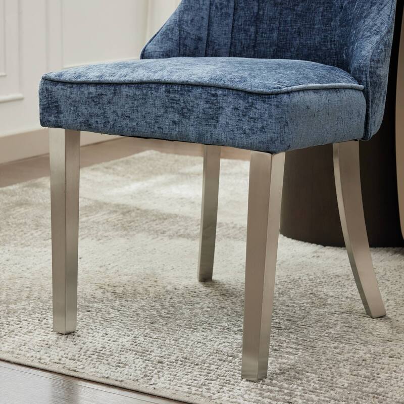 GDF Studio- Rayon Chenille Upholstered Dining Chair with Tufted Back & Golden Metal Base, Set of 2