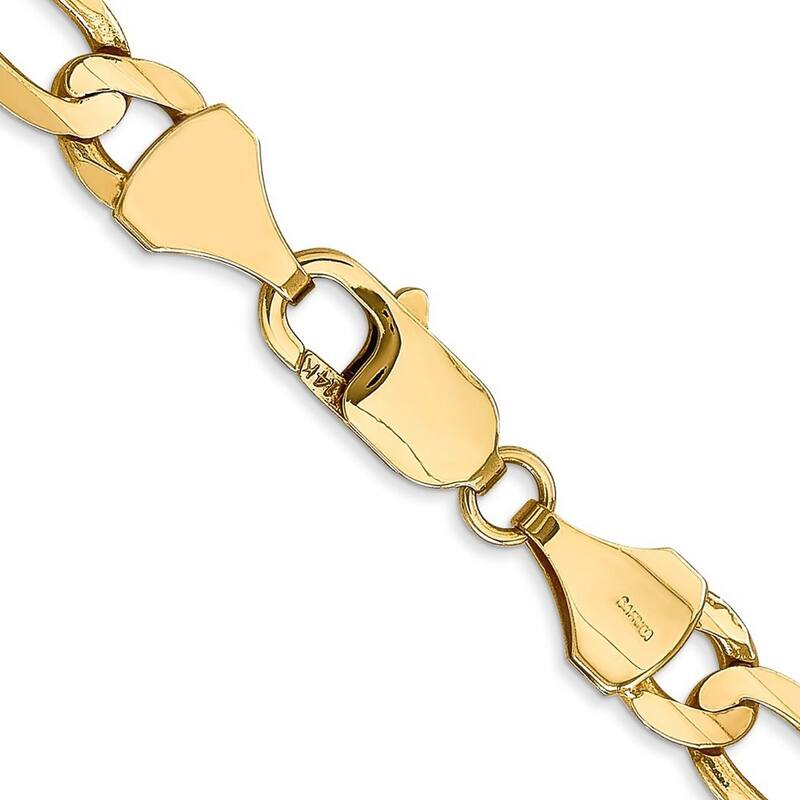Curata 14k Yellow Gold 7.5mm Concave Open Figaro Chain Anklet Bracelet - 9 Inch - Lobster Claw