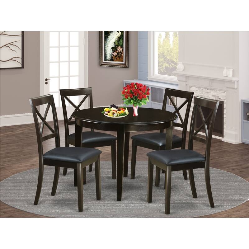 HomeStock 5-Pc Cappuccino Solid Wood Top - Round Dining Room Set - Seats 4