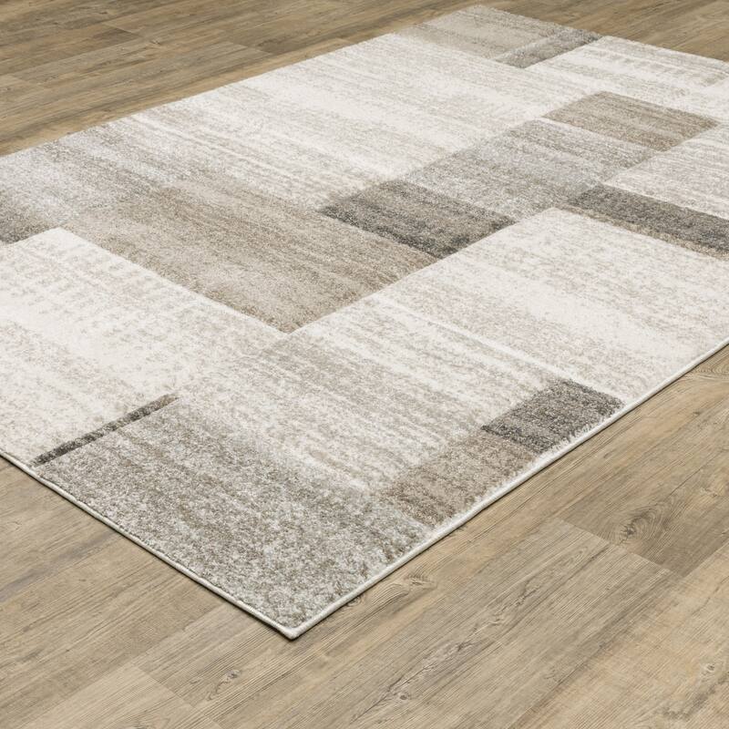 Bastia Carved Block Ivory/Gray Area Rug