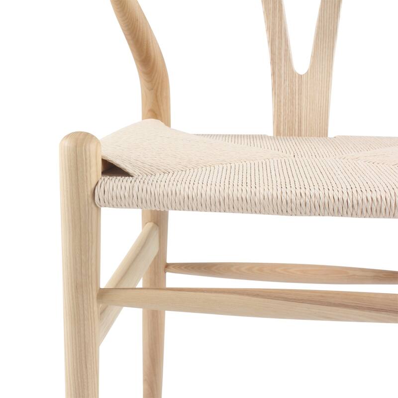 Set of 2 Natural Ash Wood Dining Chairs with Handwoven Paper Cord Seat