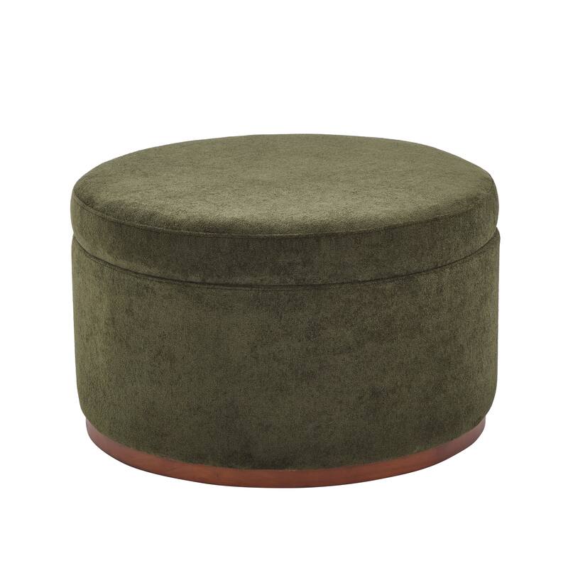 Christopher Knight Home - Rowan Modern Round Upholstered Storage Ottoman with Wood Base