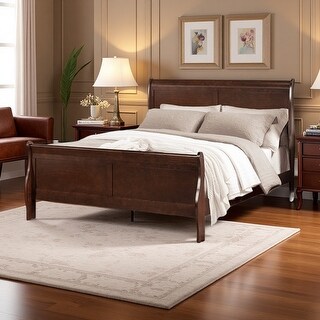 Queen Size Sleigh Bed, Dark Cherry, Wooden Feet - Bed Bath & Beyond ...