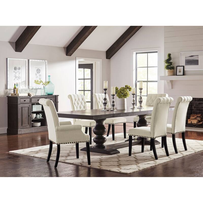2pc Set Luxurious Feel Button-Tufted High Back Elegant Rolled Top Velvet Fabric Upholstered Nailhead Trim Tapered Legs