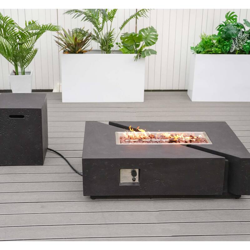 52 Inch GFRC Rectangular Cement Large Fire Pit Table - Black