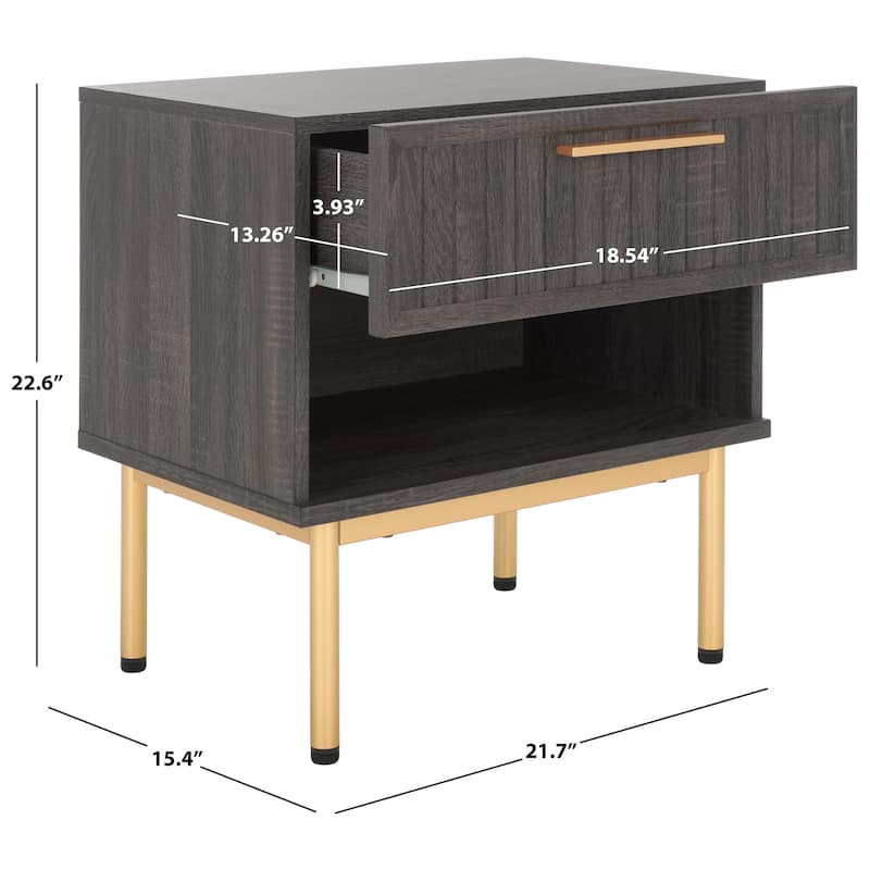 SAFAVIEH Home Axelle 1 Drawer Nightstand. - Distressed Black/Gold.