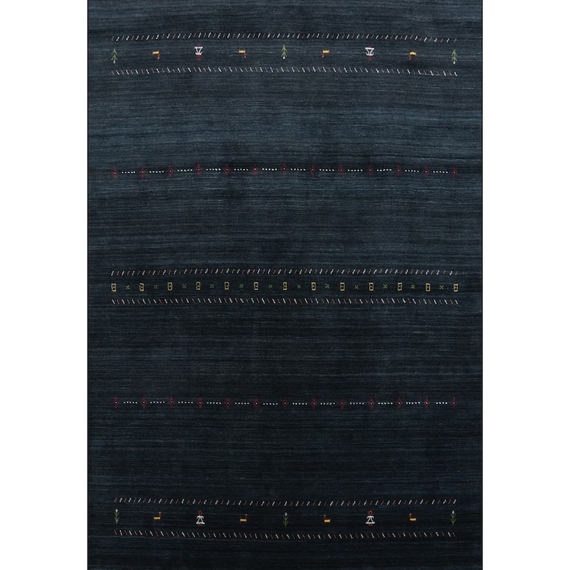 Hand Knotted Oriental 100% Wool Carpet Tribal Animal Pictorial Navy Blue & Blues Gabbeh Area Rug - 9' 9'' X 8' 1''