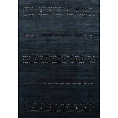 Hand Knotted Oriental 100% Wool Carpet Tribal Animal Pictorial Navy Blue & Blues Gabbeh Area Rug - 9' 9'' X 8' 1''