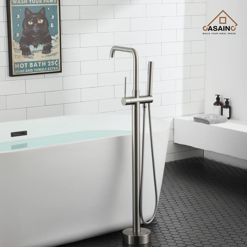 CASAINC Single-Handle Freestanding Floor-Mounted Roman Bathtub Faucet with Hand Shower