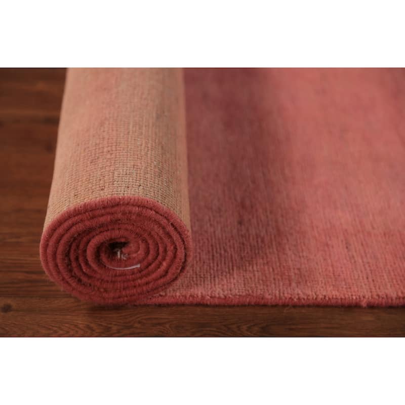 Light Pink Modern Gabbeh Runner Rug Hand-Knotted Wool Carpet - 2'10" x 9'8"