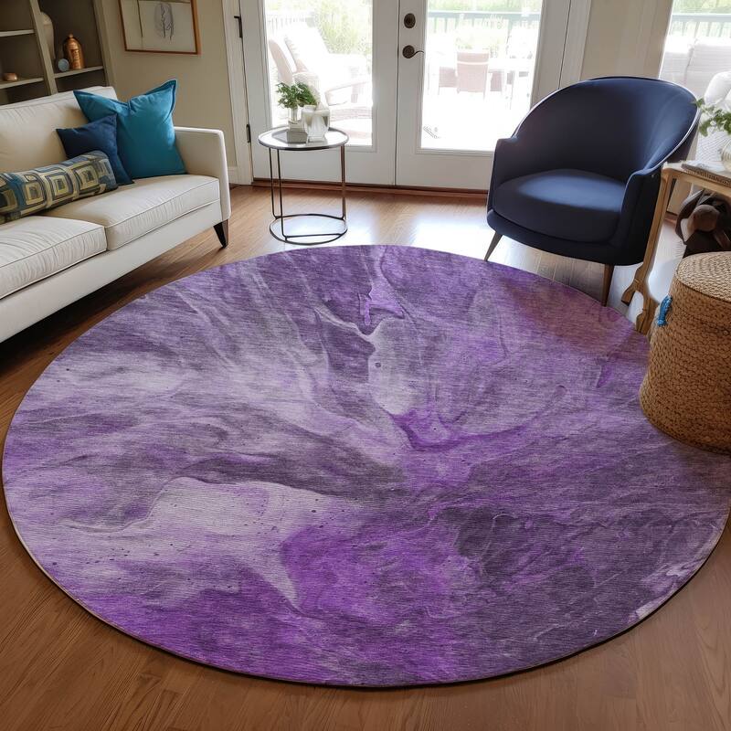 Machine Washable Indoor/ Outdoor Chantille Contemporary Splash Rug - Purple - 8' x 8'