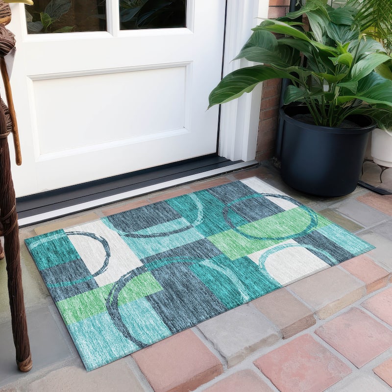 Machine Washable Indoor/ Outdoor Contemporary Chantille Rug - Teal - 1'8" x 2'6"