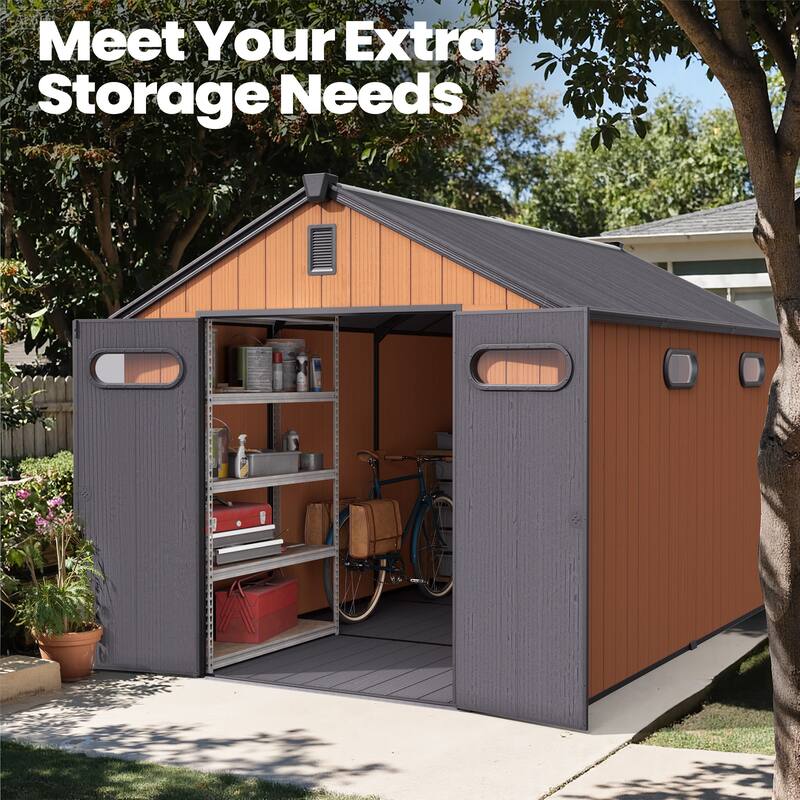 Pellebant 8X8/8X10/8X12 FT Resin Outdoor Storage Shed with Floor for Patio Furniture and Tools