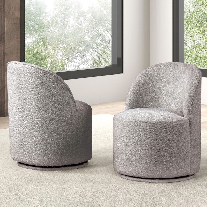 Furniture of America Dorimane Modern Boucle Chenille Round Dining Swivel Chair - Light Grey