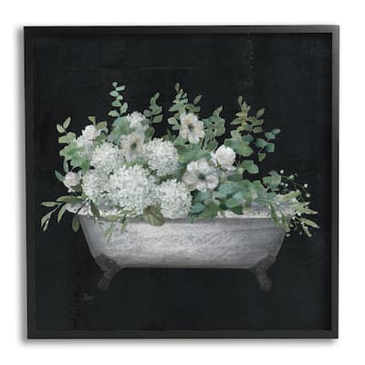 Stupell Vintage Clawed Bathtub Botanical White Flower Bouquet Framed Wall Art - Black