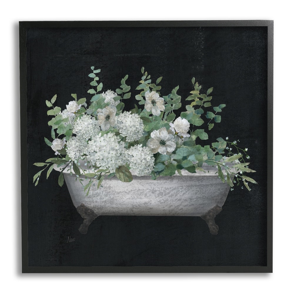 Stupell Vintage Clawed Bathtub Botanical White Flower Bouquet Framed Wall Art - Black