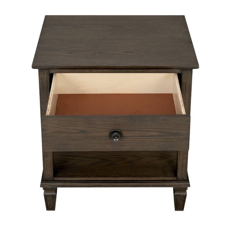 Victoria Bedside Table with Drawer and Open Shelf Antique Finish