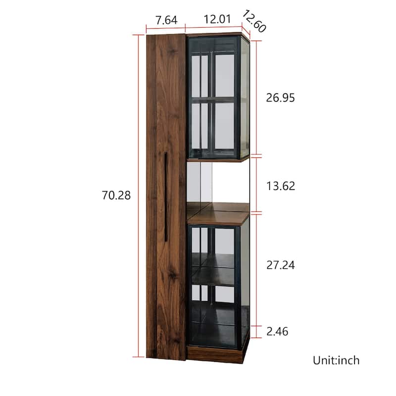 70" Modern Display Cabinet with Glass Doors, LED Lights, and Pull-Out Multi-Tier Storage Shelves