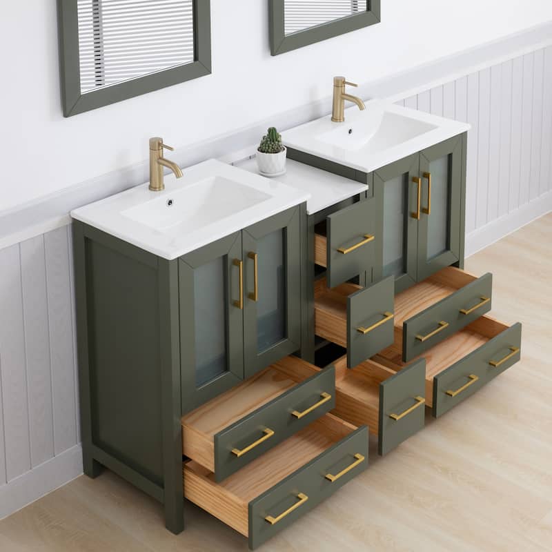 Vanity Art 60 in. Double Sink Bathroom Vanity with Top and Mirrors - 60 X 18.1 X 35.8