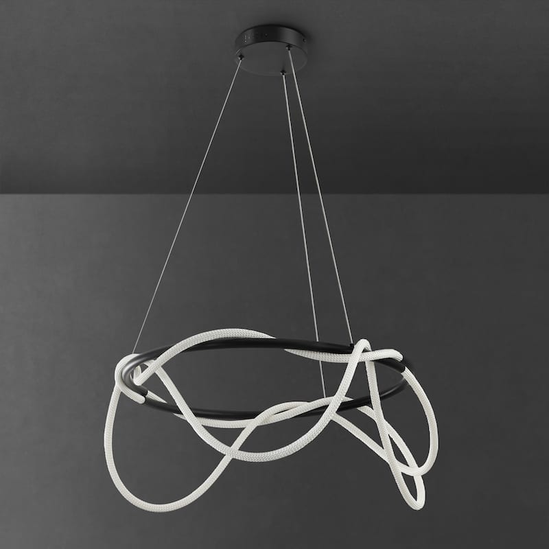 Nuvola 25" Contemporary Minimalist 360 Adjustable Silicone Neon Rope Dimmable Integrated LED Chandelier, by JONATHAN Y