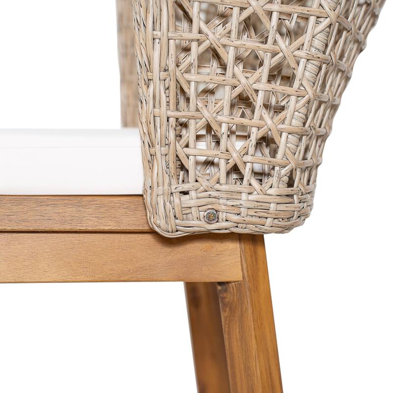 Scott Living Dome Outdoor Dining Chair Acacia Wood and Light Brown Wicker, Set of 2