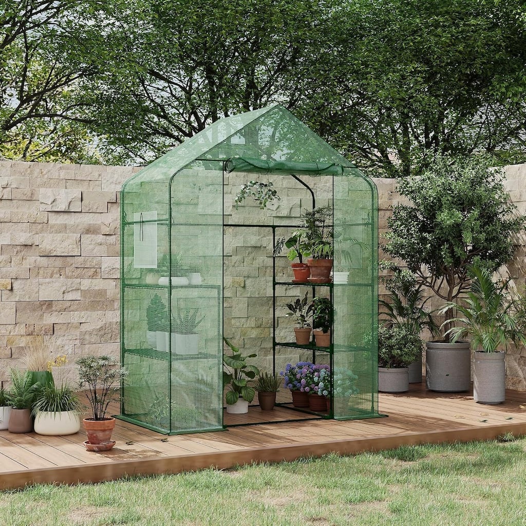 29" D Greenhouses for Outdoors with 2 Mesh Windows & 1 Roll-Up Zipper Door