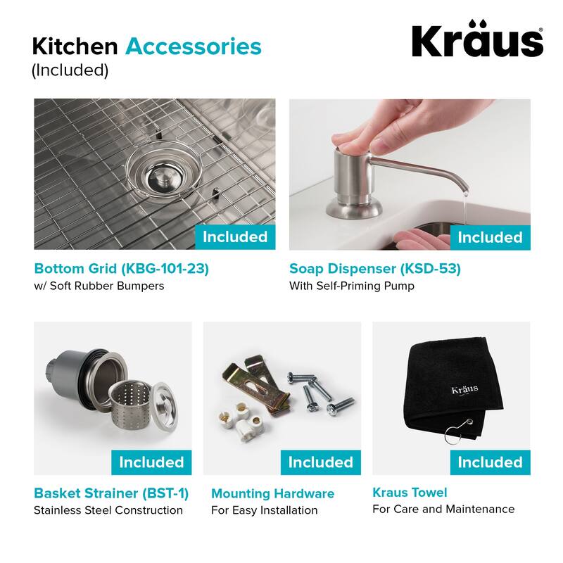 Kraus 3-in-1 Set Undermount Kitchen Sink, Pulldown Faucet, Dispenser