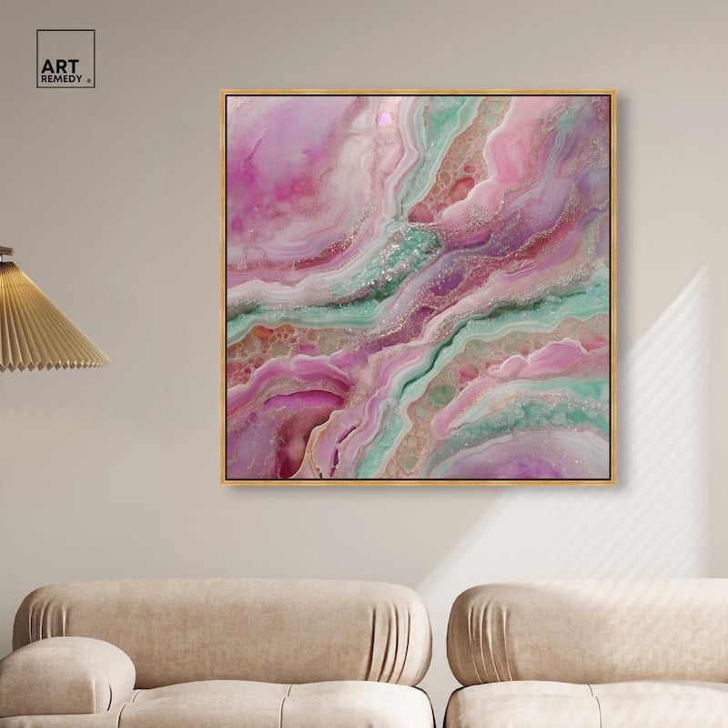 Pink and Mint Crystal IV Canvas by Art Remedy