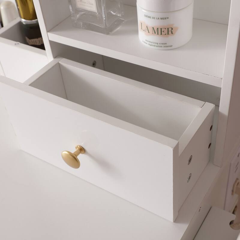 Vanity Desk with Lighted Mirror & Power Outlet
