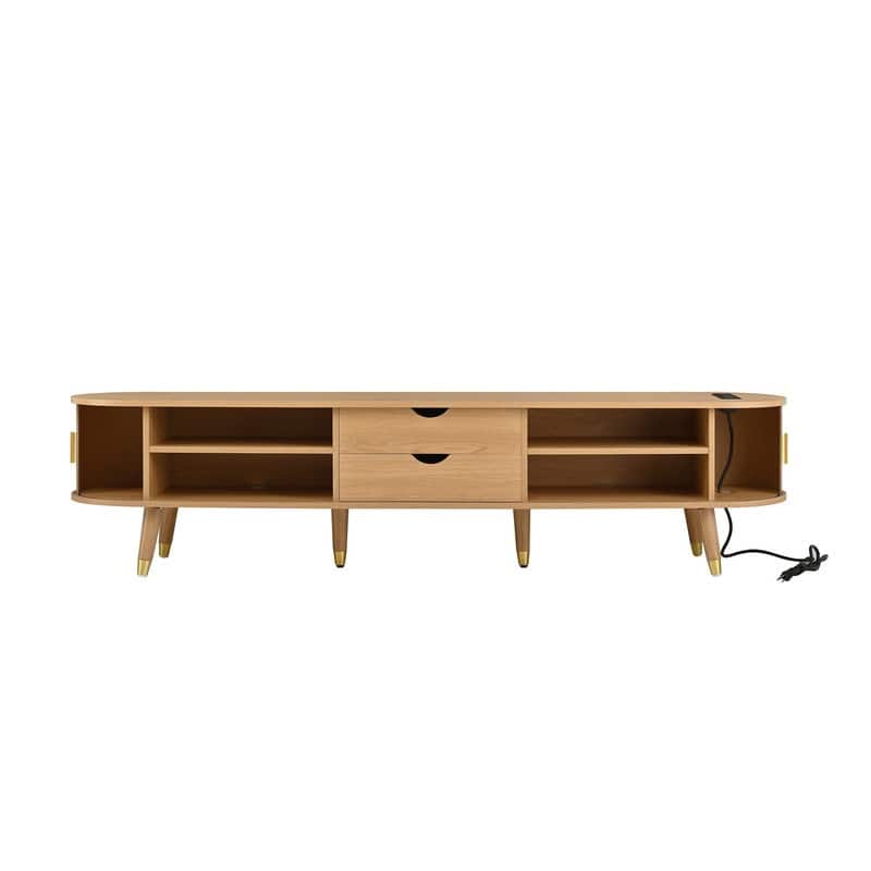 Mid-Century Modern Fluted TV Stand with Charging Station and Ample Storage for TVs Up to 80"