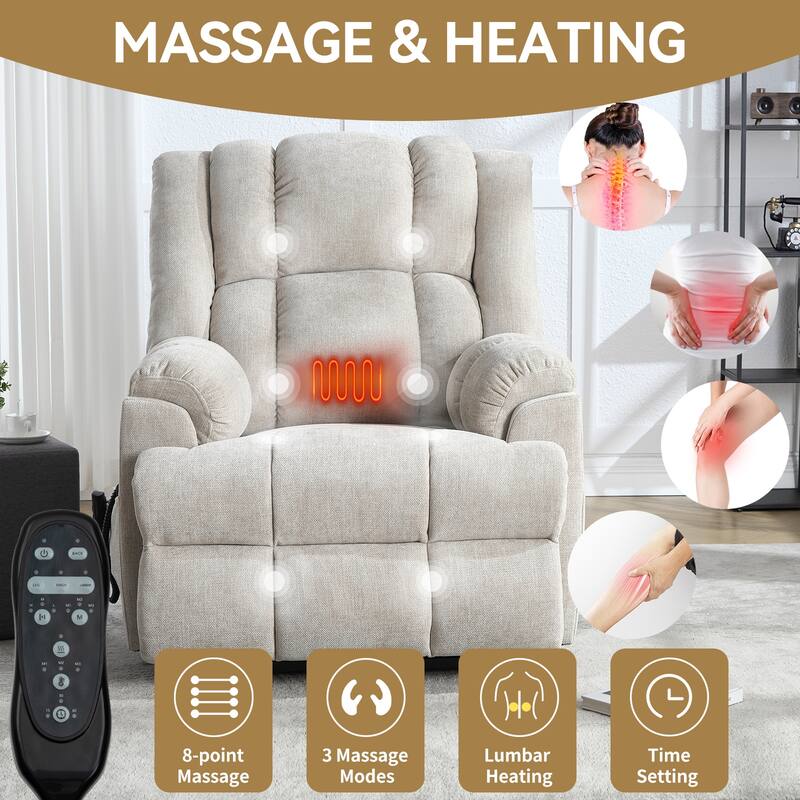 Motor Heat Massage Infinite Position Up to 350 LBS Electric Power Lift Recliners with Power-Remote, Medium-firm and Heavy Duty