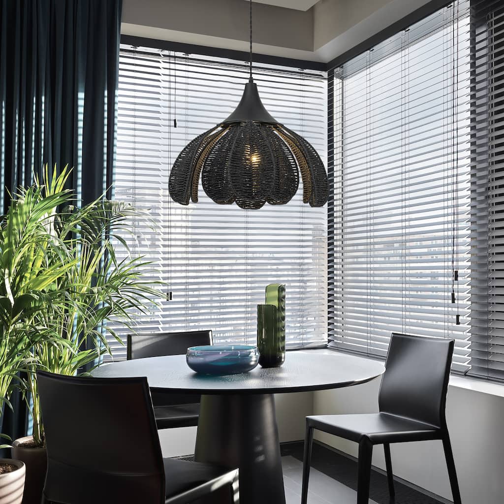 Kamala 1-Light Rattan Hemp Floral Pendant, Modern Coastal Boho - Handwoven