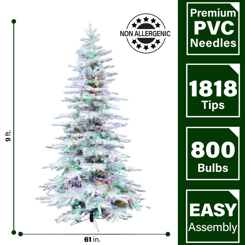 Fraser Hill Farm 9-foot Flocked Pine, Multicolor LED