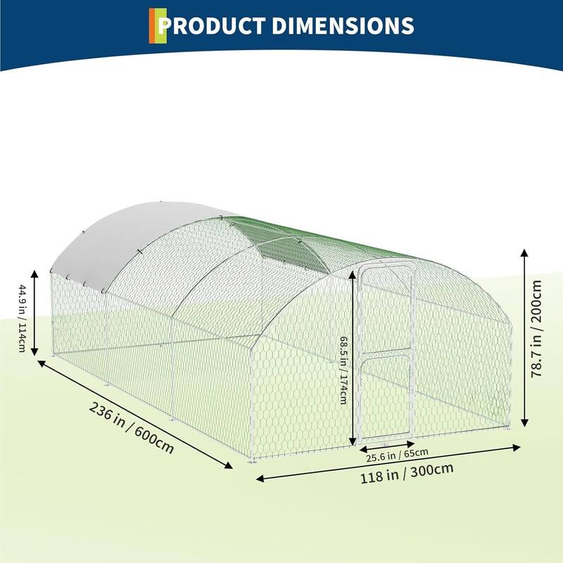 Chicken Coop, Walk-in Poultry Run Pen with Waterproof Anti-UV Cover for Backyard, Farm
