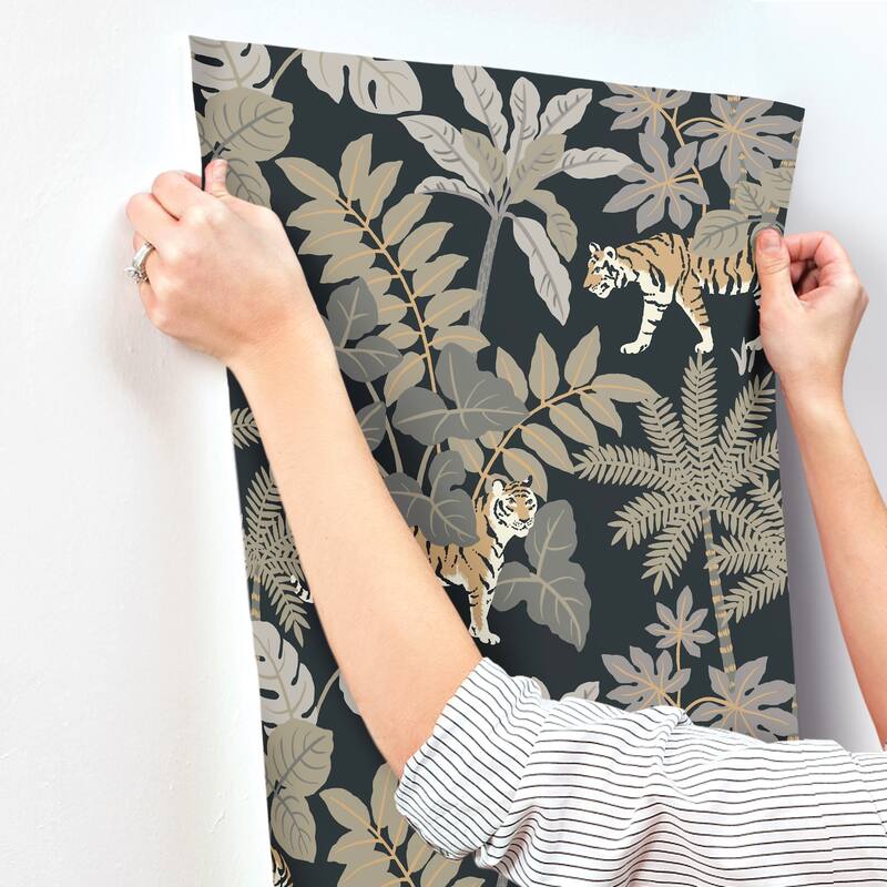 A-Street Prints Caspian Charcoal Jungle Prowl Wallpaper