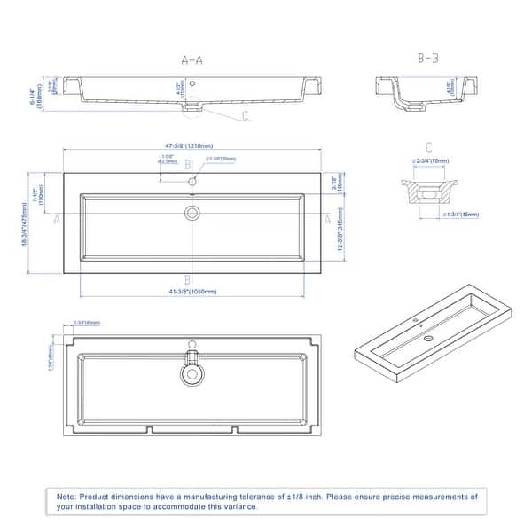dimension image slide 8 of 15, Dowell 18" FTB Resin Bathroom Vanity Basin