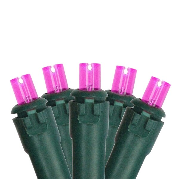 Set of 50 Pink LED Wide Angle Christmas Lights on Green Wire