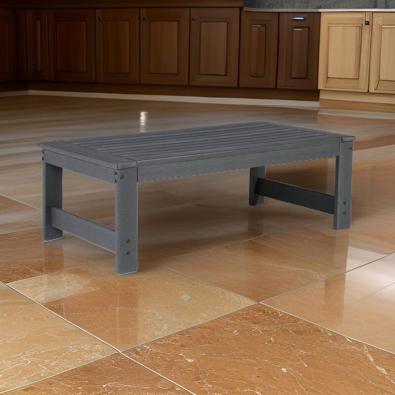Wigo 48 Inch Outdoor Coffee Table, Slatted Top, Modern Style, Charcoal Gray