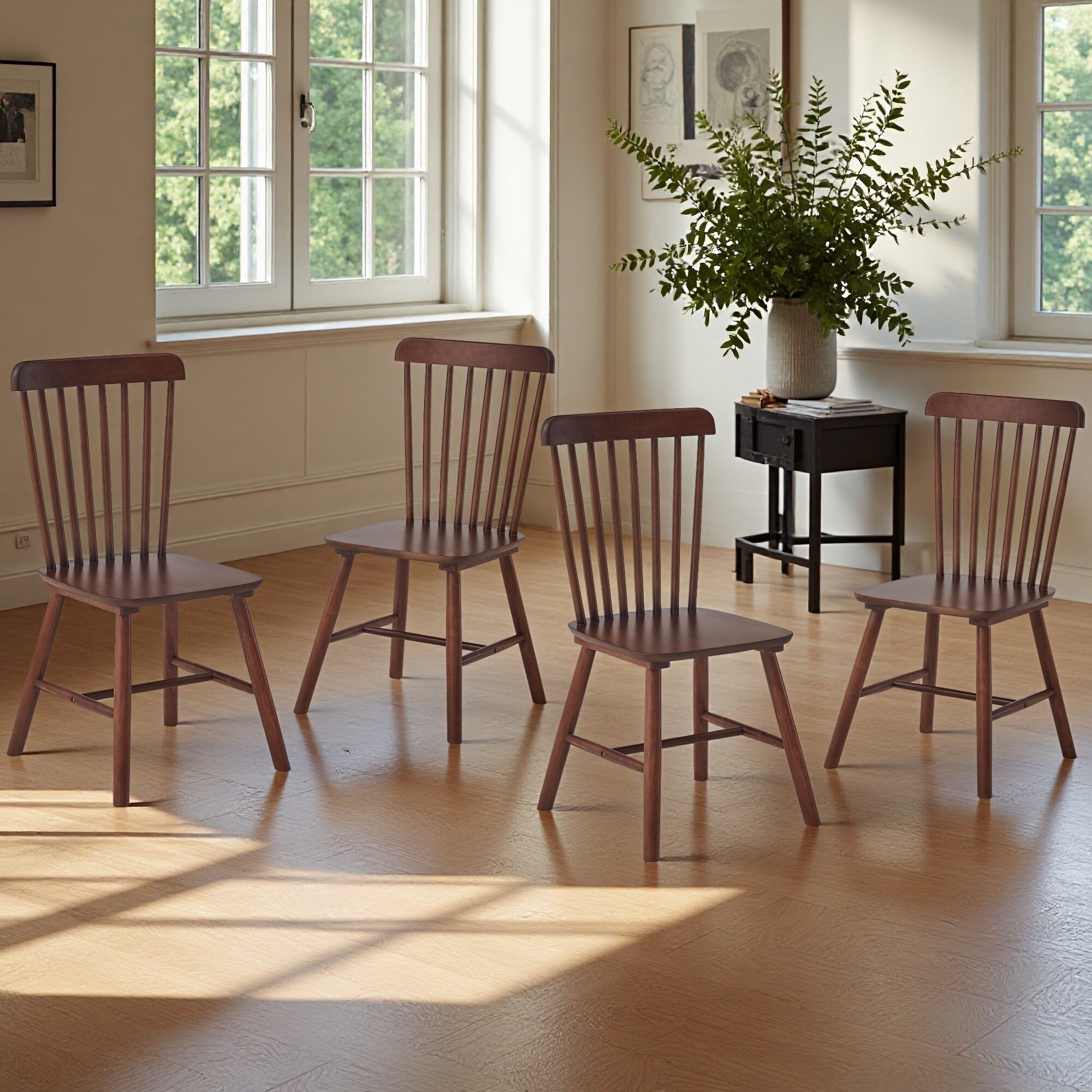 34.65"H 4-Pack Natural Rubber Wood 100% Solid Wood Ergonomic Dining Chairs Wide Seat Depth, Curved Back, Anti-Slip Feet