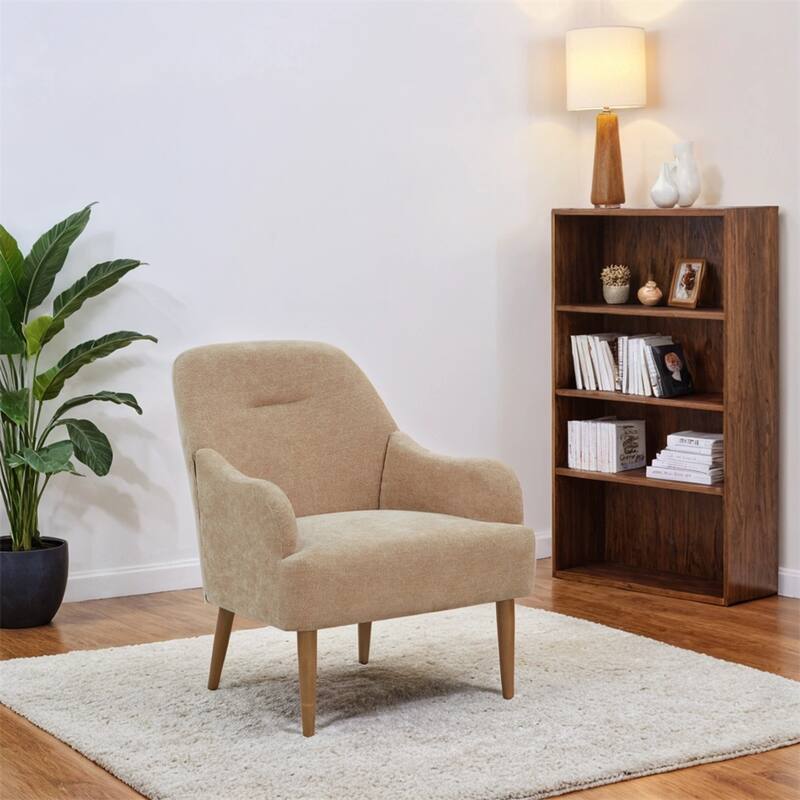 Chenille Armchair,Modern Style Accent Chair w/Wood Legs,Comfy Design