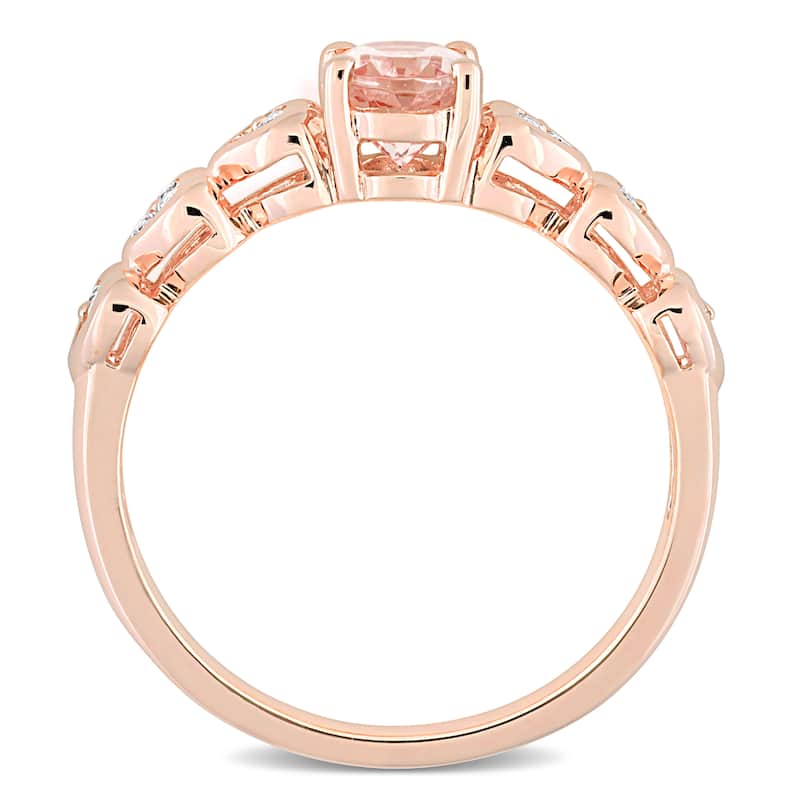 Miadora Rose Plated Sterling Silver Oval-cut Morganite and White Topaz Heart Ring