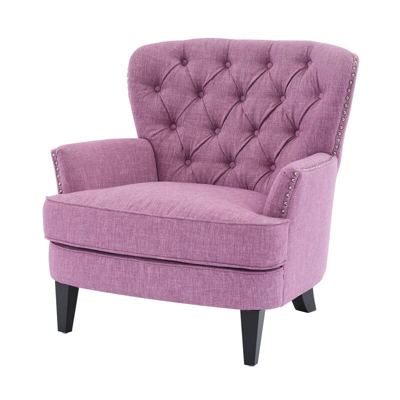 Roomfitters Tufted Accent Lounge Chair with Nailhead Trim, Upholstered Armchair with Solid Wood Legs for Living Room or Bedroom
