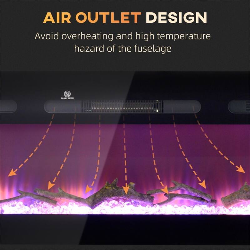 60" Wall Mount Electric Fireplace with Faux Logs and 1500W Heating Remote Control Included - 60" W x 6.2" D x 17.7" H