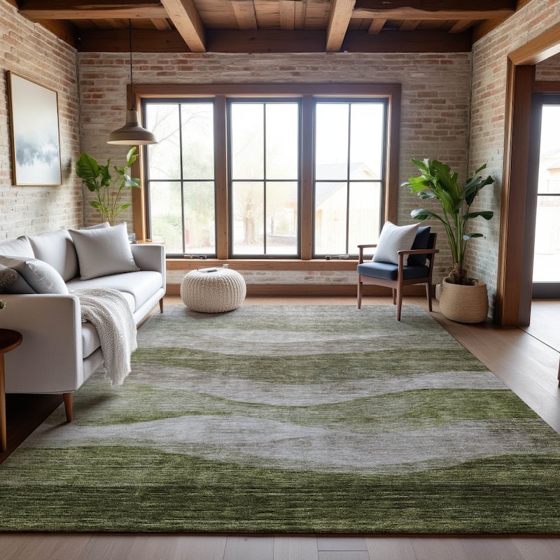 Premium Washable Super Soft Cool Modern Wvave Mayfield Rug - Green - 2'6" x 3'10"