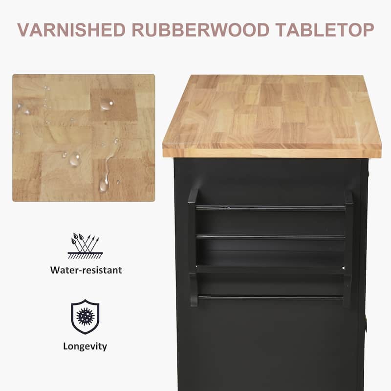 Kitchen Island on Wheels, Rolling Cart with Rubberwood Top, Spice Rack, Towel Rack and Drawers for Dining Room